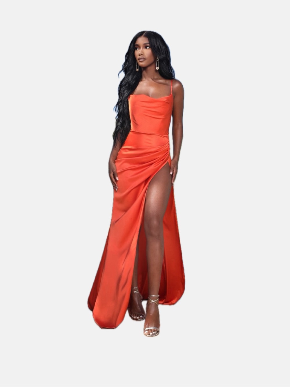 MODA GLAM
PENELOPE HIGH SLIT DRESS- PAPAYA